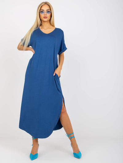 OCH BELLA Ciemnoniebieskaa sukienka oversize z kieszeniami