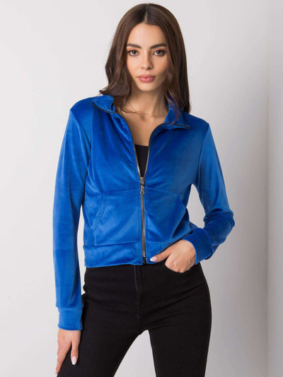 RUE PARIS Ciemnoniebieska bluza z weluru na suwak