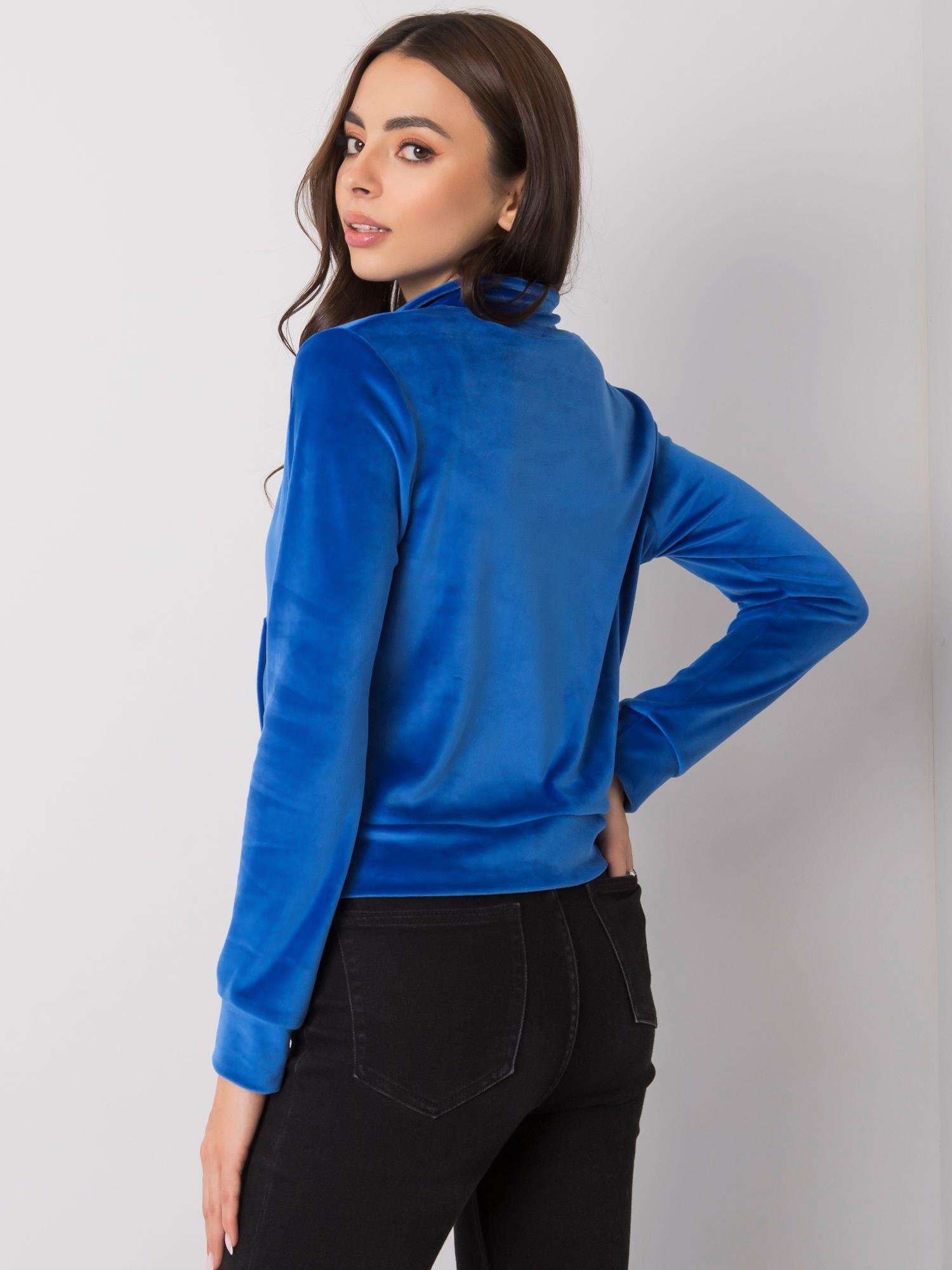 RUE PARIS Ciemnoniebieska bluza z weluru na suwak