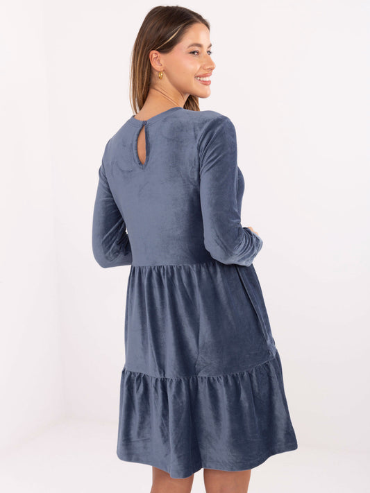 STITCH & SOUL Ciemnoniebieska welurowa sukienka do kolana