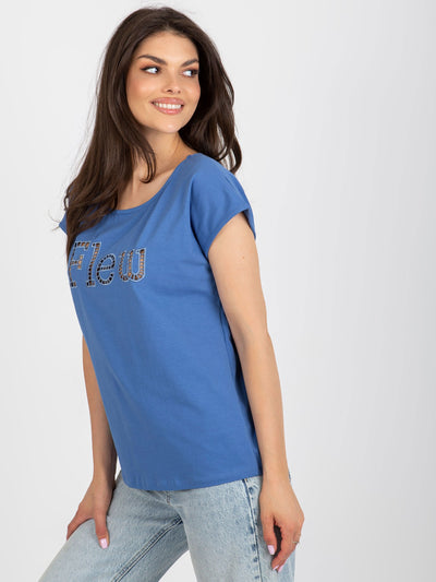 Ciemnoniebieski bawełniany t-shirt z napisem