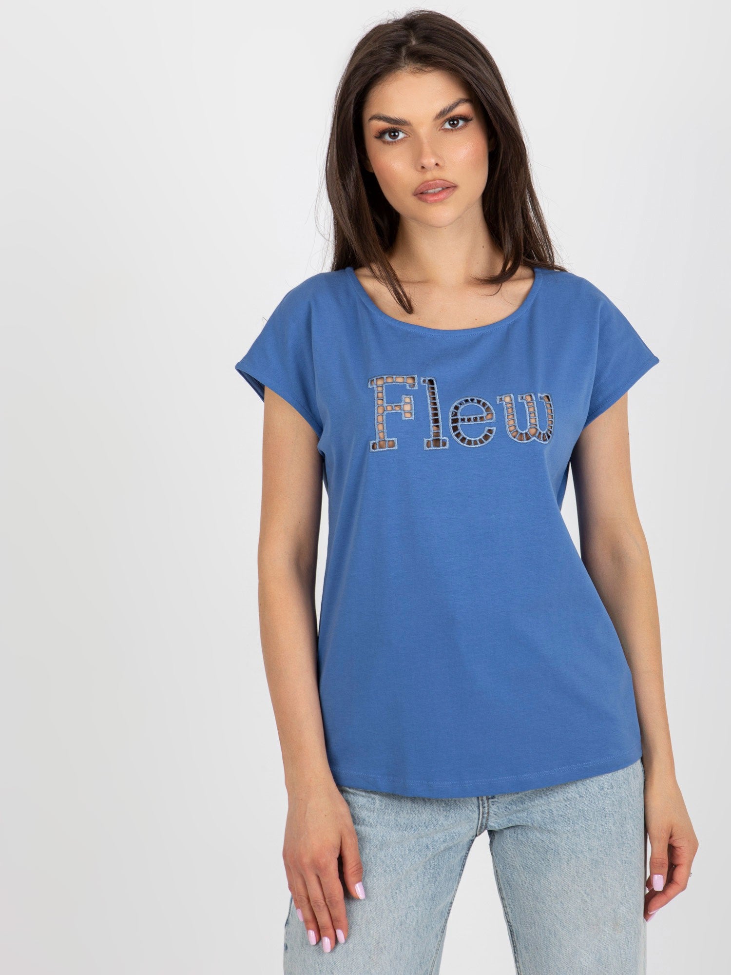Ciemnoniebieski bawełniany t-shirt z napisem