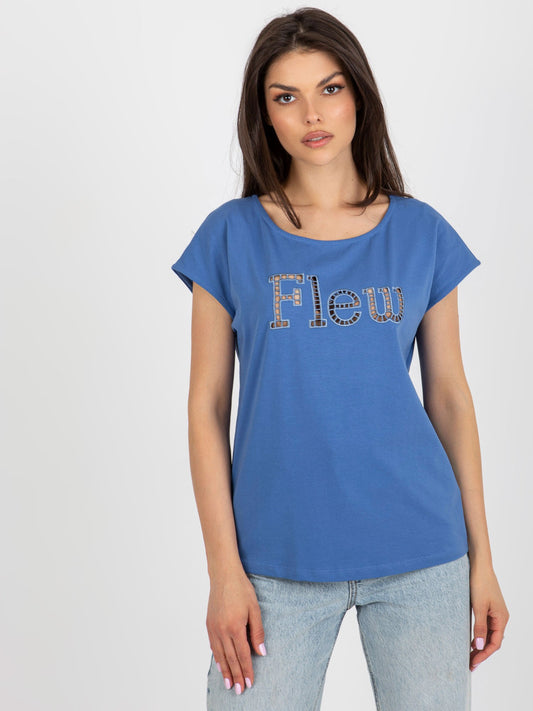 Ciemnoniebieski bawełniany t-shirt z napisem