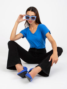 Ciemnoniebieski damski t-shirt basic bawełniany