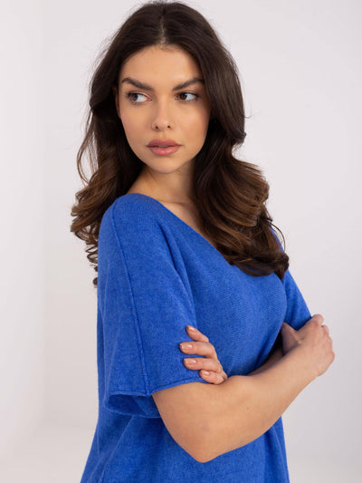 Ciemnoniebieski sweter oversize z krótkim rękawem