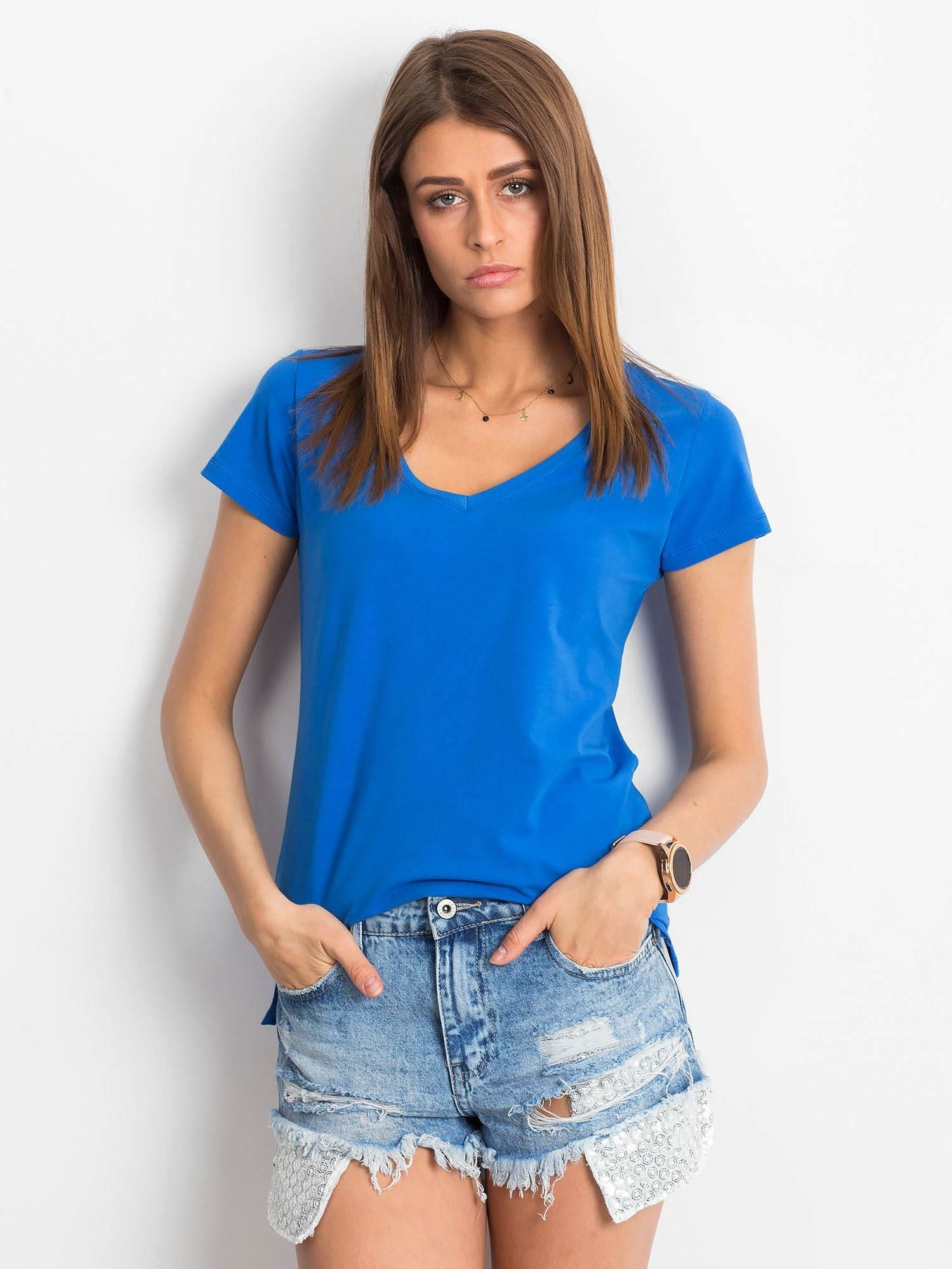 T-shirt w serek ciemnoniebieski