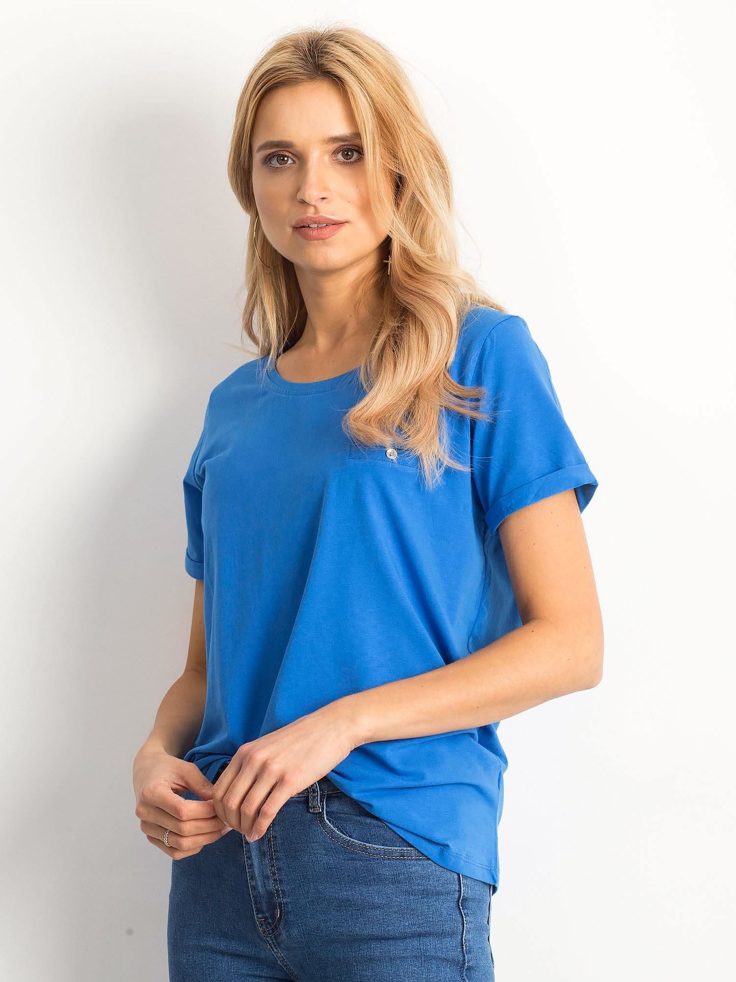 Bawełniany t-shirt damski basic ciemnoniebieski