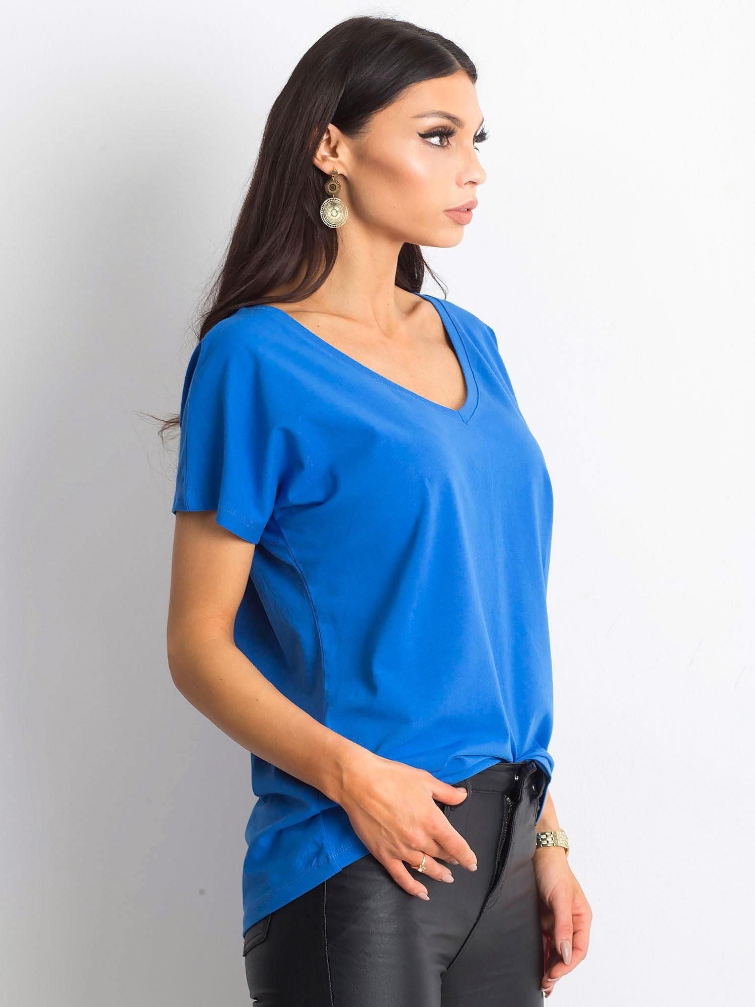 Bawełniany t-shirt V-neck ciemnoniebieski