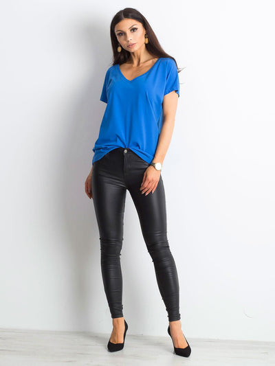 Bawełniany t-shirt V-neck ciemnoniebieski