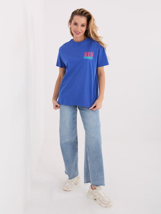 SUBLEVEL Ciemnoniebieski t-shirt z napisami