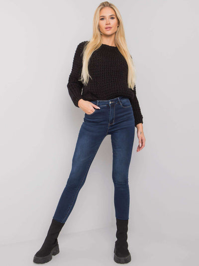 Ciemnoniebieskie jeansowe rurki high waist
