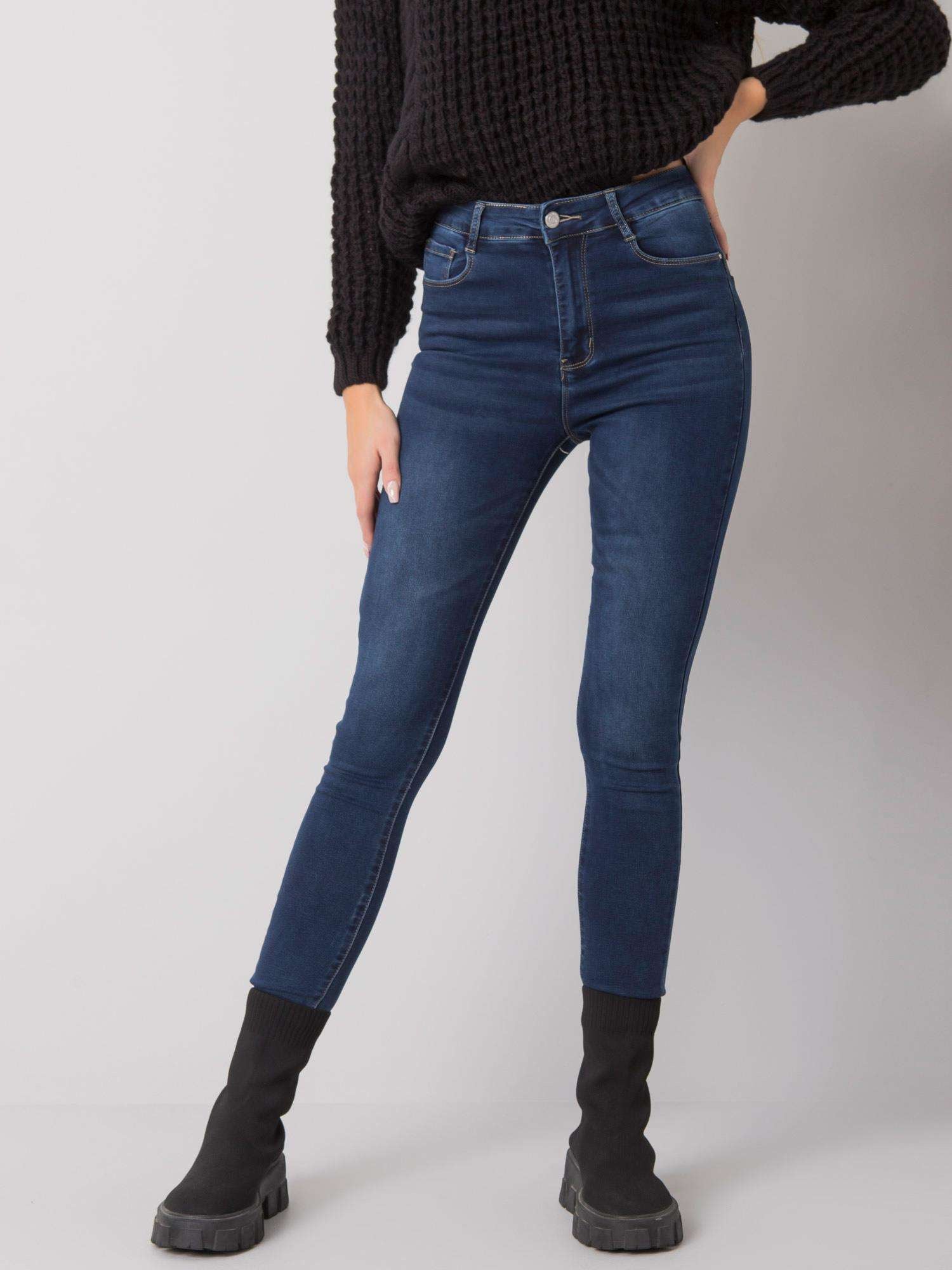 Ciemnoniebieskie jeansowe rurki high waist