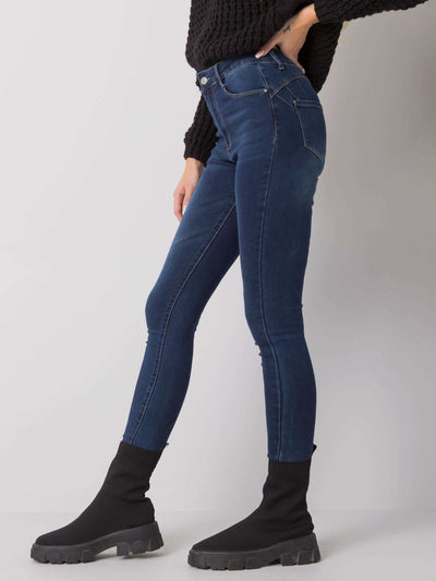 Ciemnoniebieskie jeansowe rurki high waist