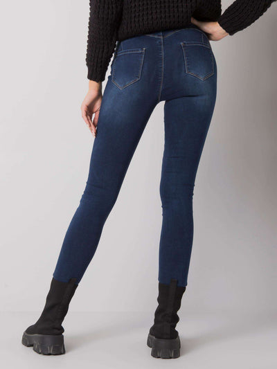 Ciemnoniebieskie jeansowe rurki high waist