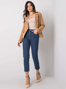 RUE PARIS Ciemnoniebieskie jeansy z wysokim stanem