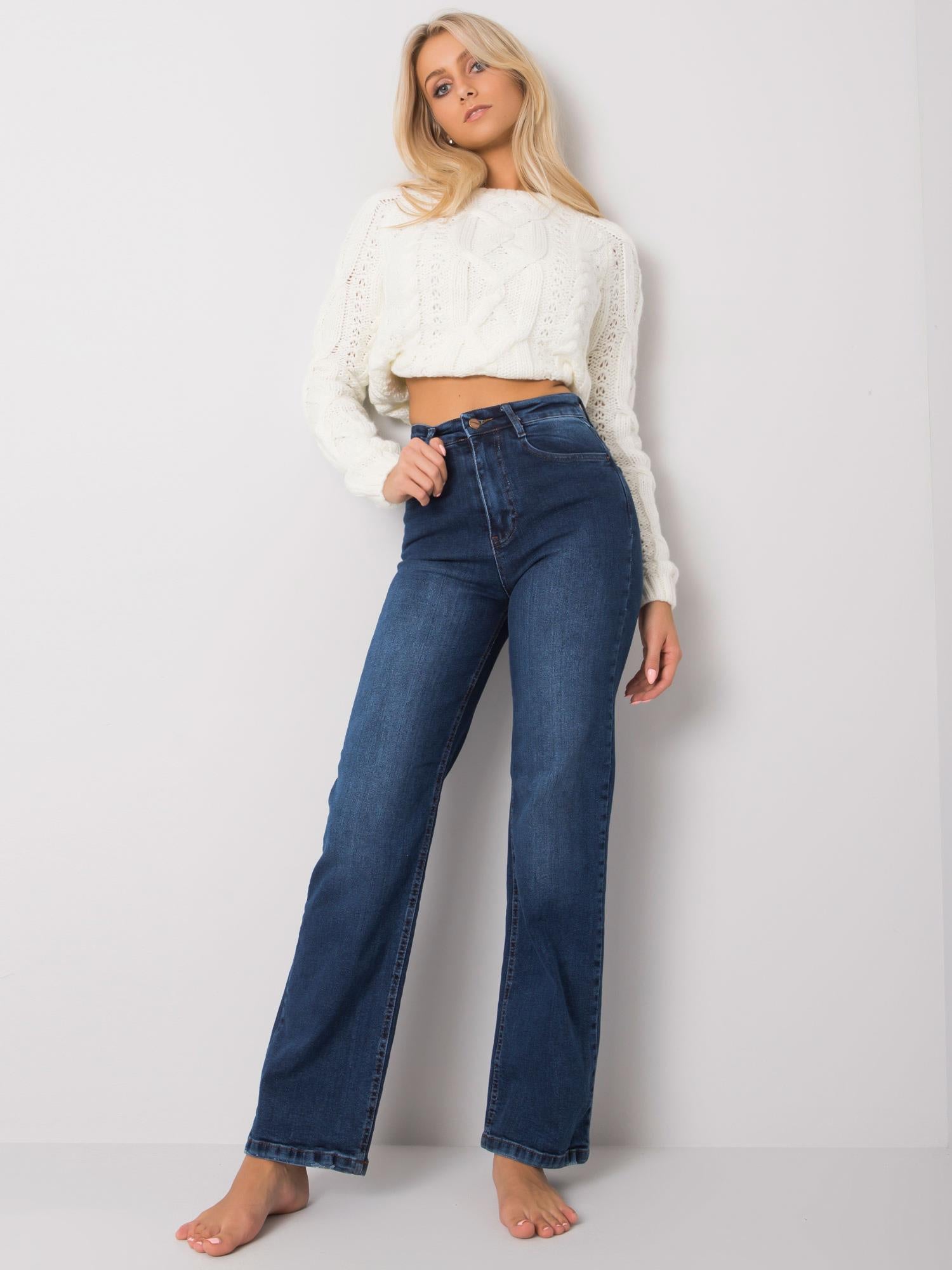 Ciemnoniebieskie proste jeansy damskie