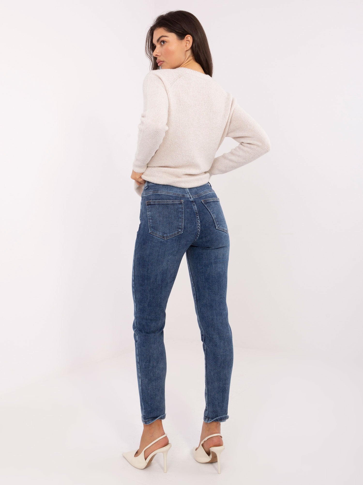Ciemnoniebieskie jeansy skinny z wysokim stanem