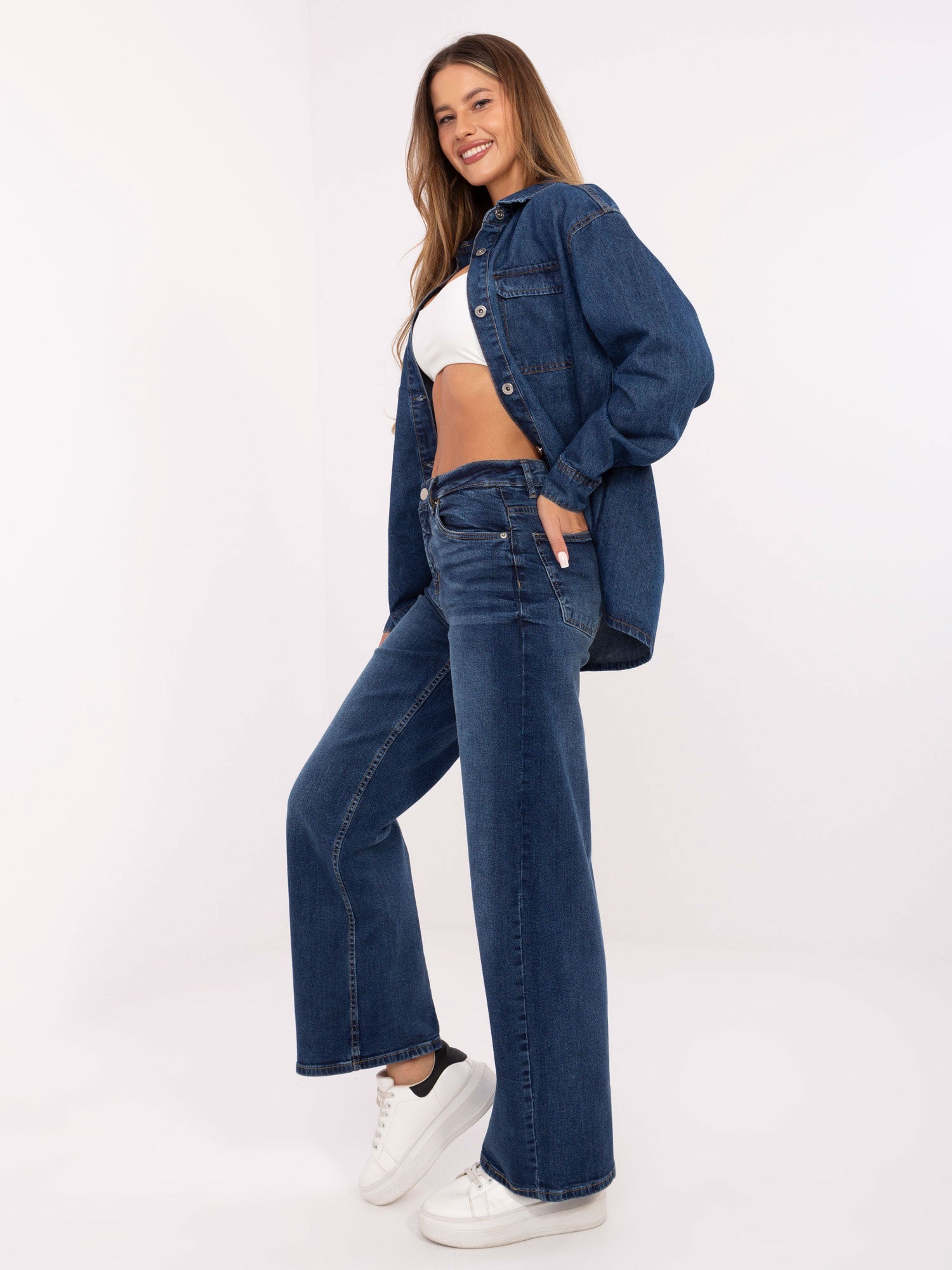 SUBLEVEL Ciemnoniebieskie jeansy wide leg