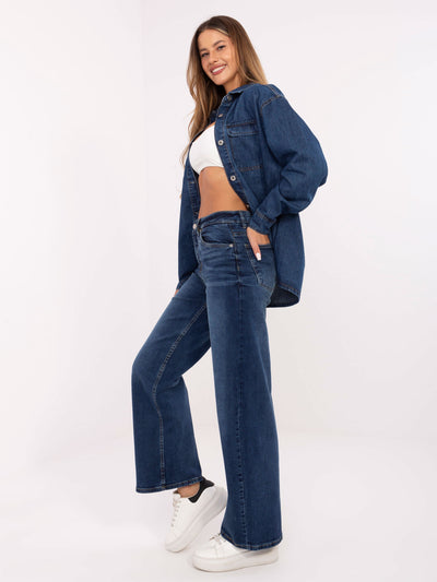 SUBLEVEL Ciemnoniebieskie jeansy wide leg