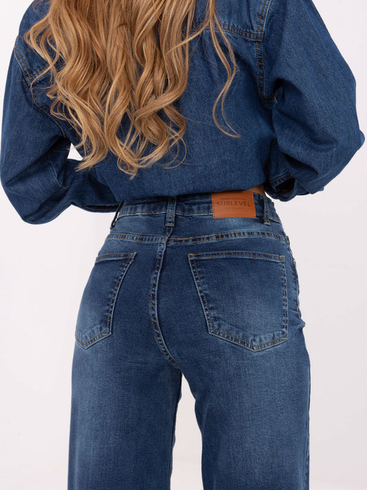 SUBLEVEL Ciemnoniebieskie jeansy wide leg