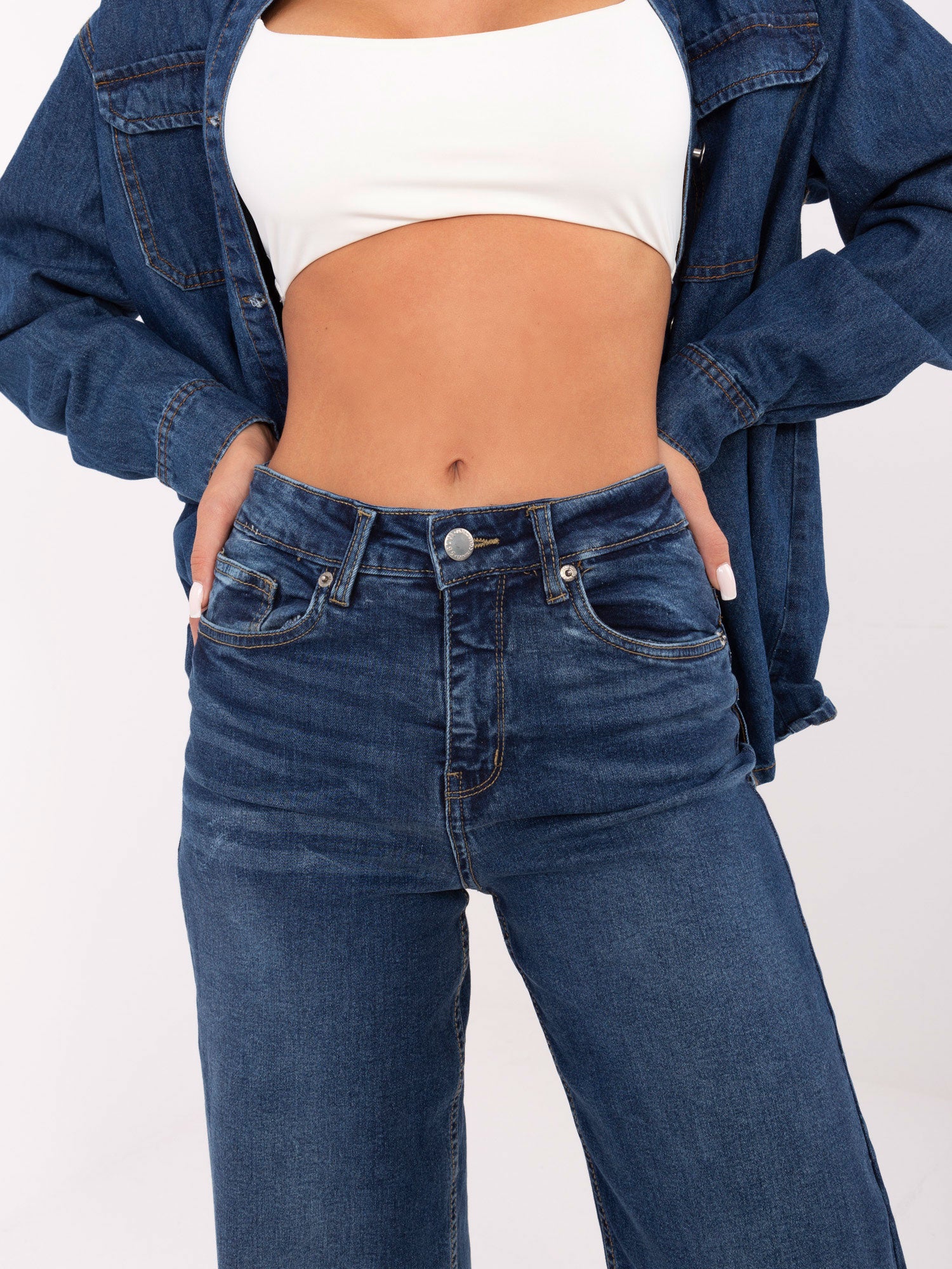 SUBLEVEL Ciemnoniebieskie jeansy wide leg