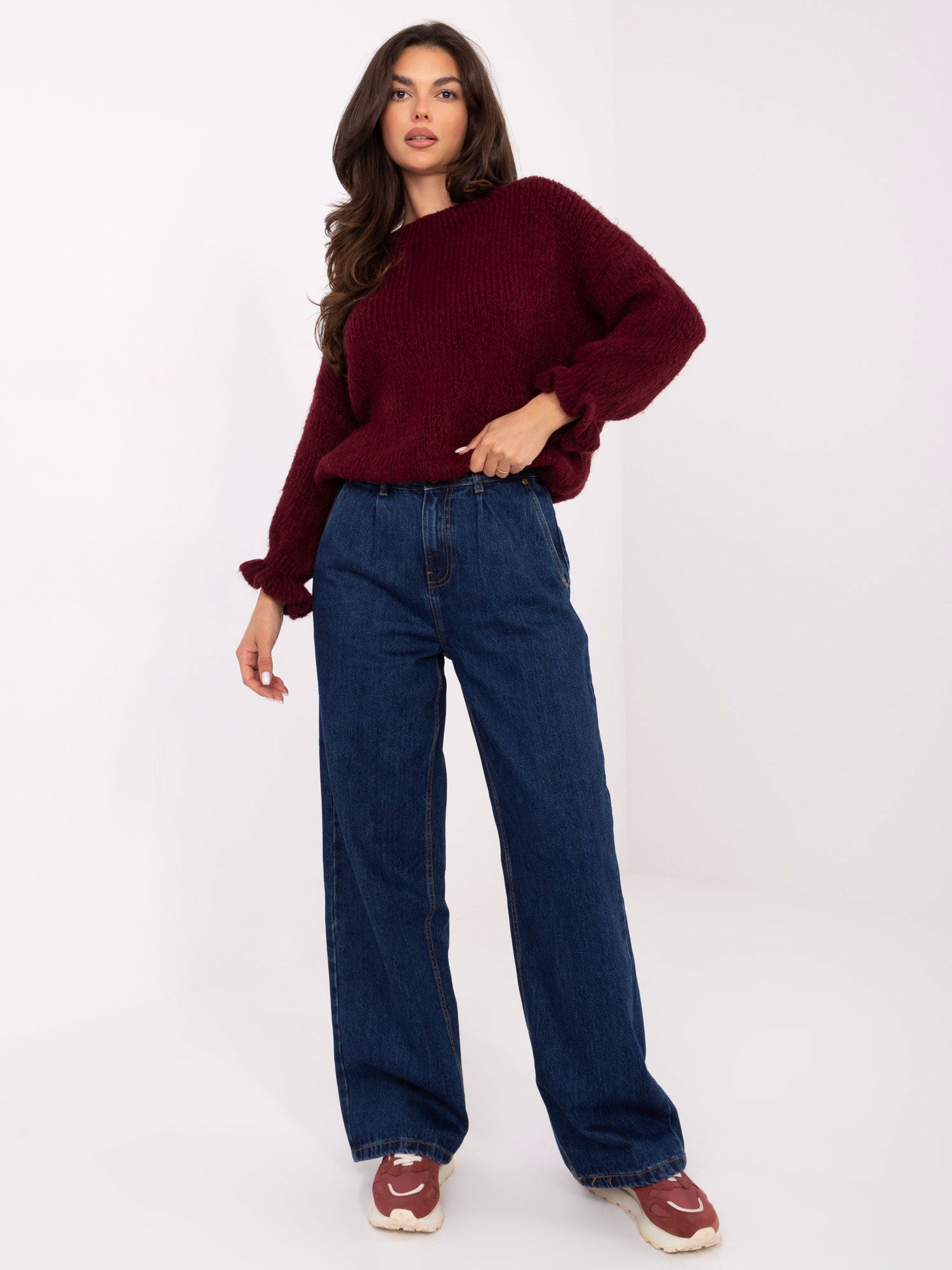 SUBLEVEL Ciemnoniebieskie damskie jeansy wide leg