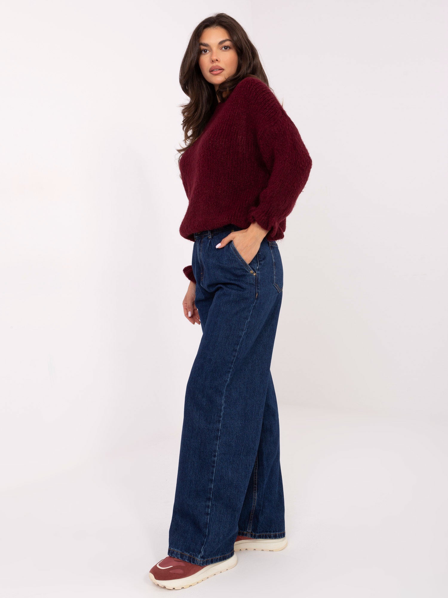 SUBLEVEL Ciemnoniebieskie damskie jeansy wide leg