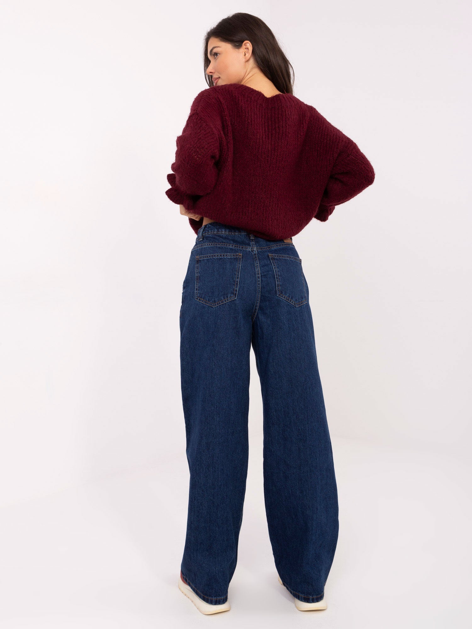SUBLEVEL Ciemnoniebieskie damskie jeansy wide leg