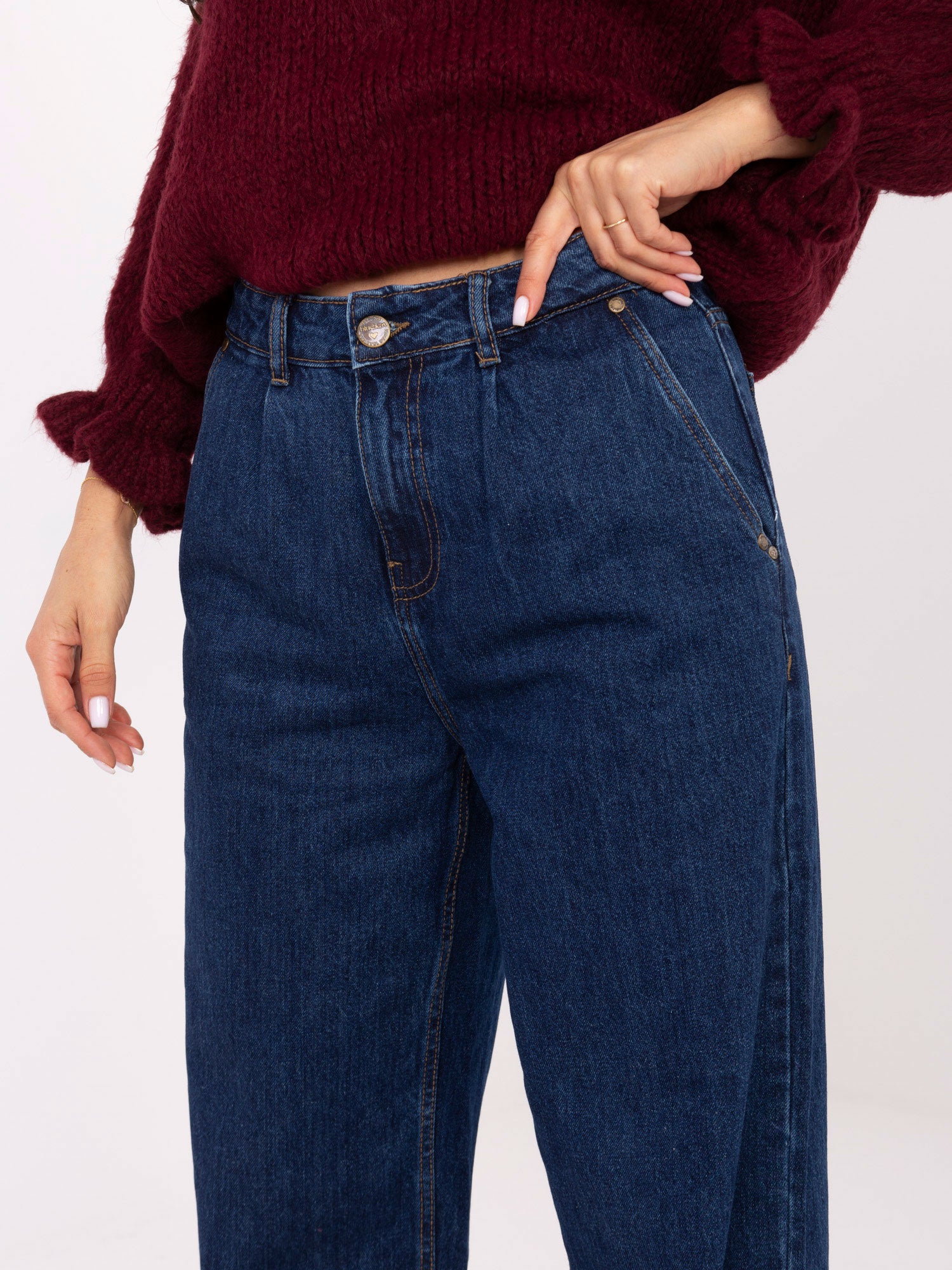 SUBLEVEL Ciemnoniebieskie damskie jeansy wide leg