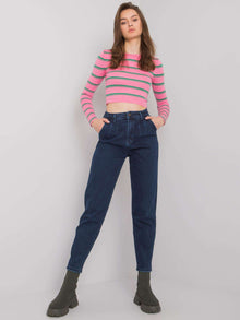 Ciemnoniebieskie damskie spodnie mom jeans