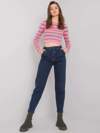 Ciemnoniebieskie damskie spodnie mom jeans