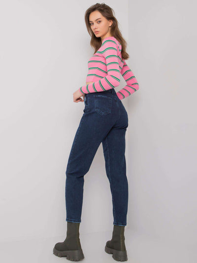 Ciemnoniebieskie damskie spodnie mom jeans