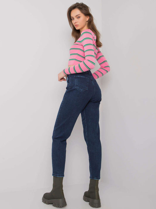 Ciemnoniebieskie damskie spodnie mom jeans