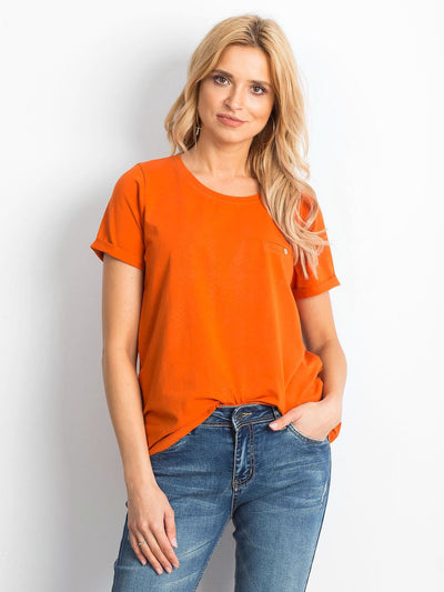 Bawełniany t-shirt damski basic ciemnopomarańczowy