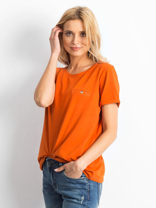 Bawełniany t-shirt damski basic ciemnopomarańczowy