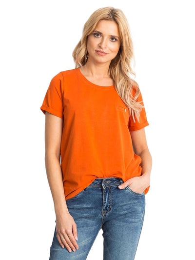Bawełniany t-shirt damski basic ciemnopomarańczowy