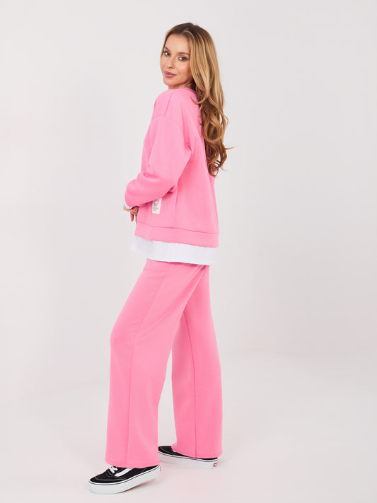 RUE PARIS Ciemnoróżowy komplet z efektem koszulki pod spodem