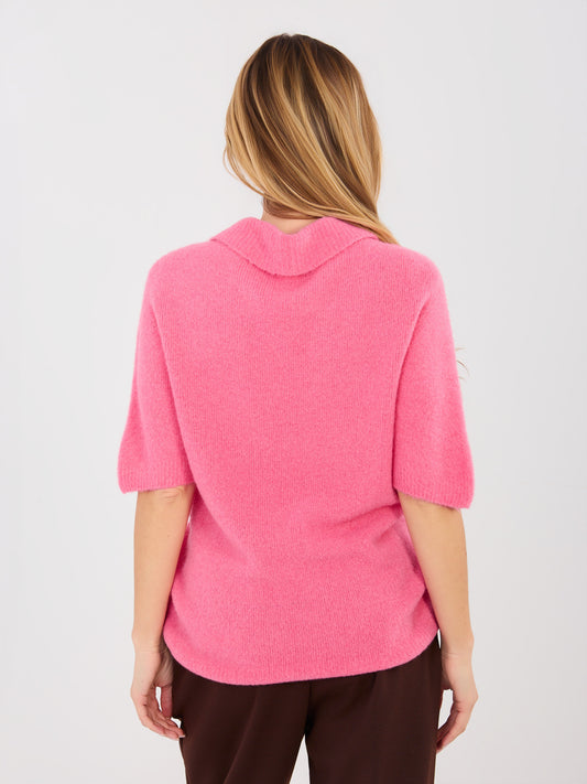 Ciemnoróżowy sweter oversize z kołnierzykiem