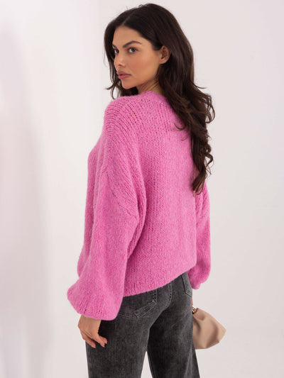 Ciemnoróżowy sweter oversize o grubym splocie