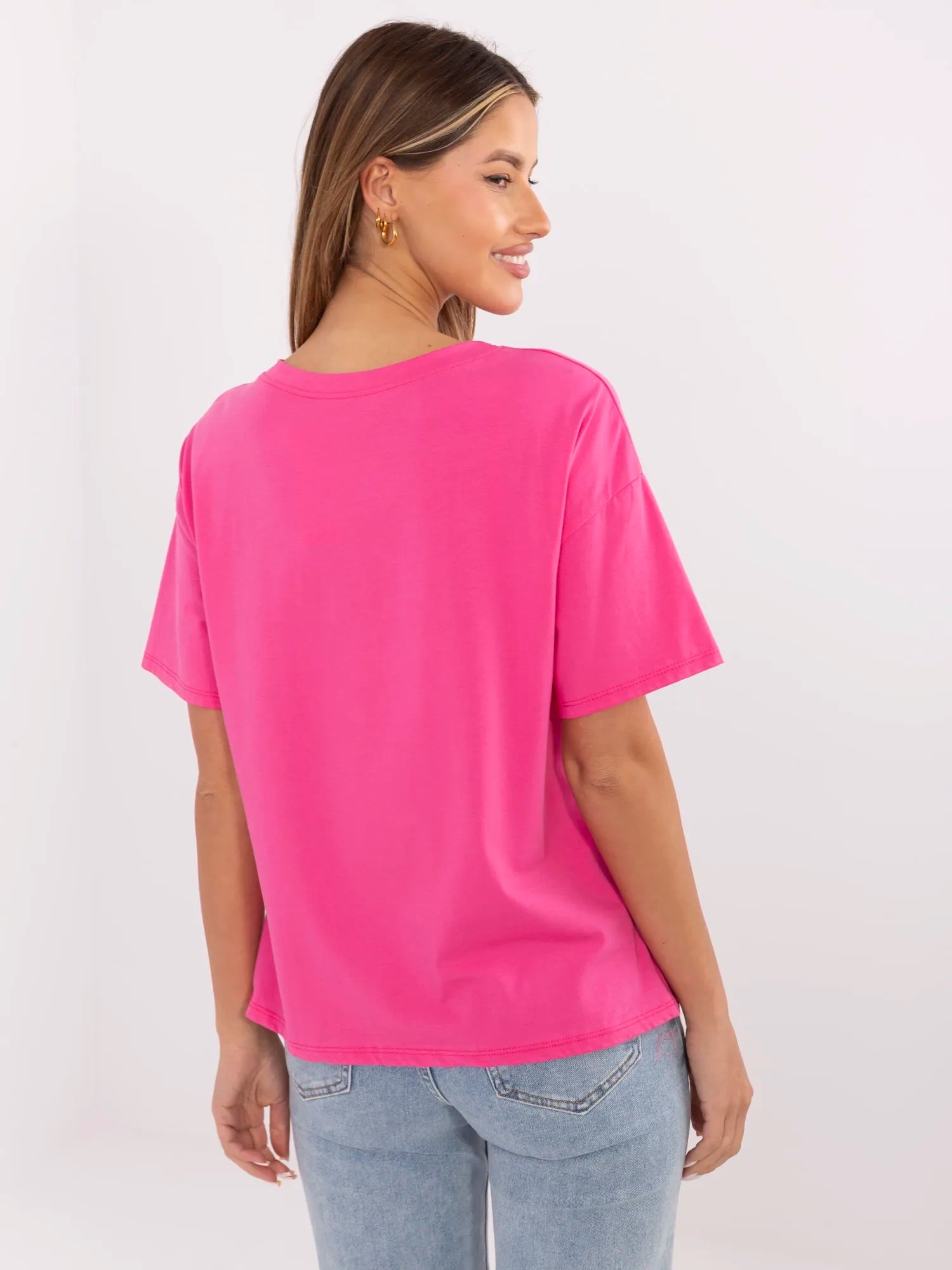 Ciemnoróżowy bawełniany t-shirt z nadrukiem
