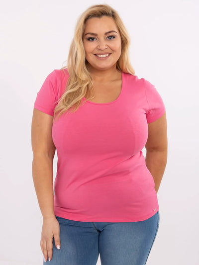 Ciemnoróżowy damski t-shirt basic plus size z bawełny