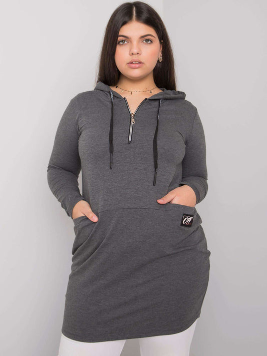 Ciemnoszara damska tunika plus size z kieszeniami