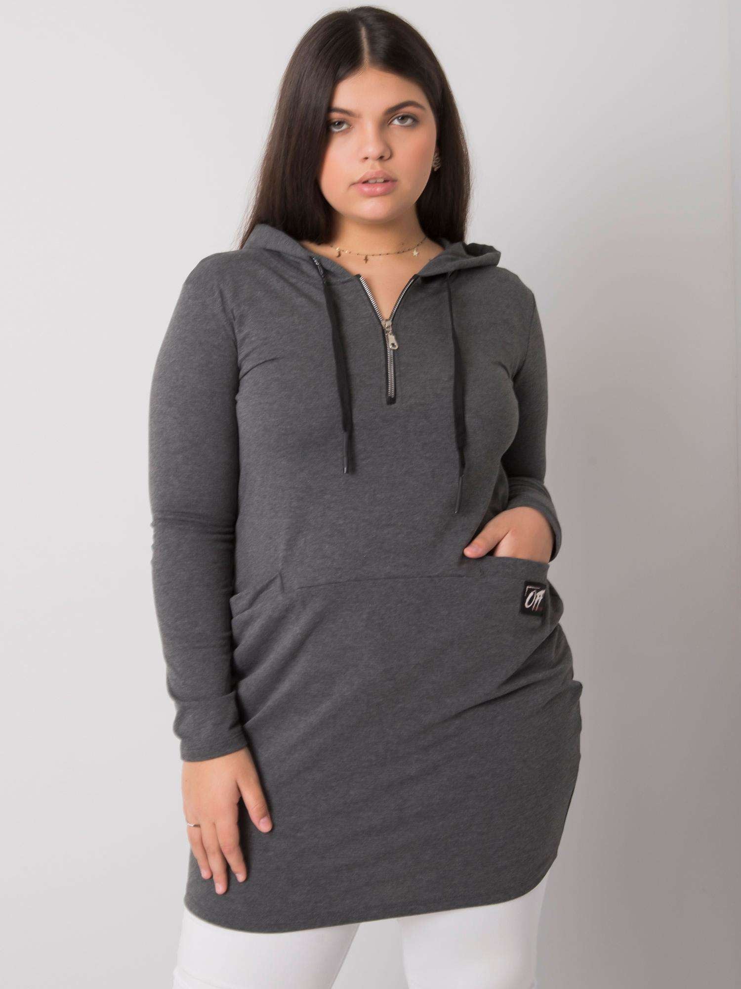 Ciemnoszara damska tunika plus size z kieszeniami