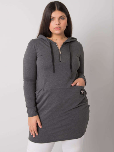 Ciemnoszara damska tunika plus size z kieszeniami