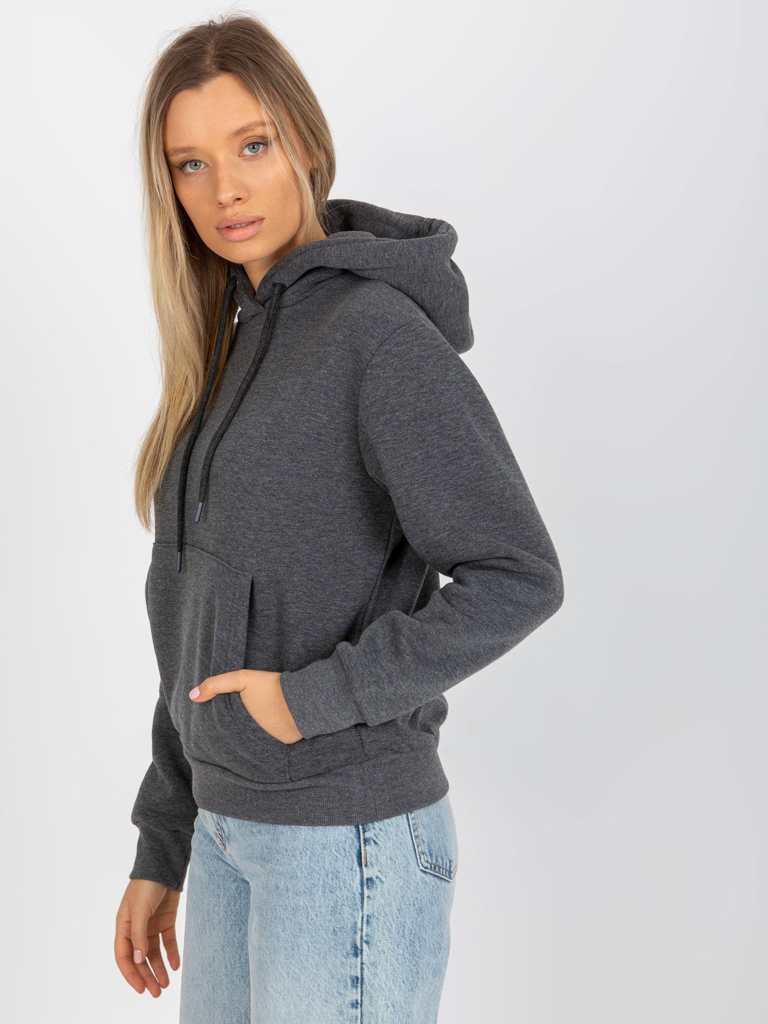 Ciemnoszara dresowa bluza basic kangurka RUE PARIS