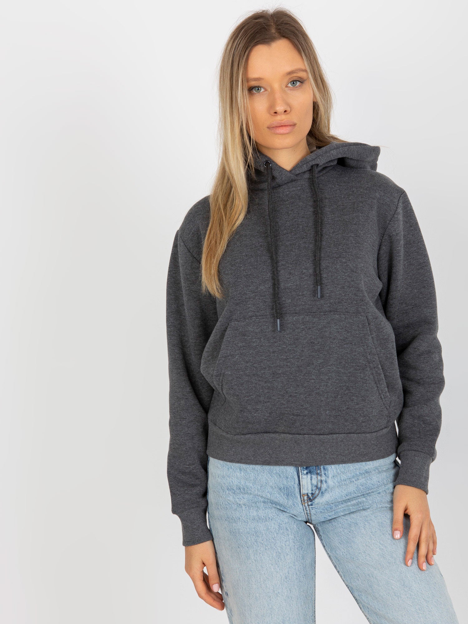 Ciemnoszara dresowa bluza basic kangurka RUE PARIS