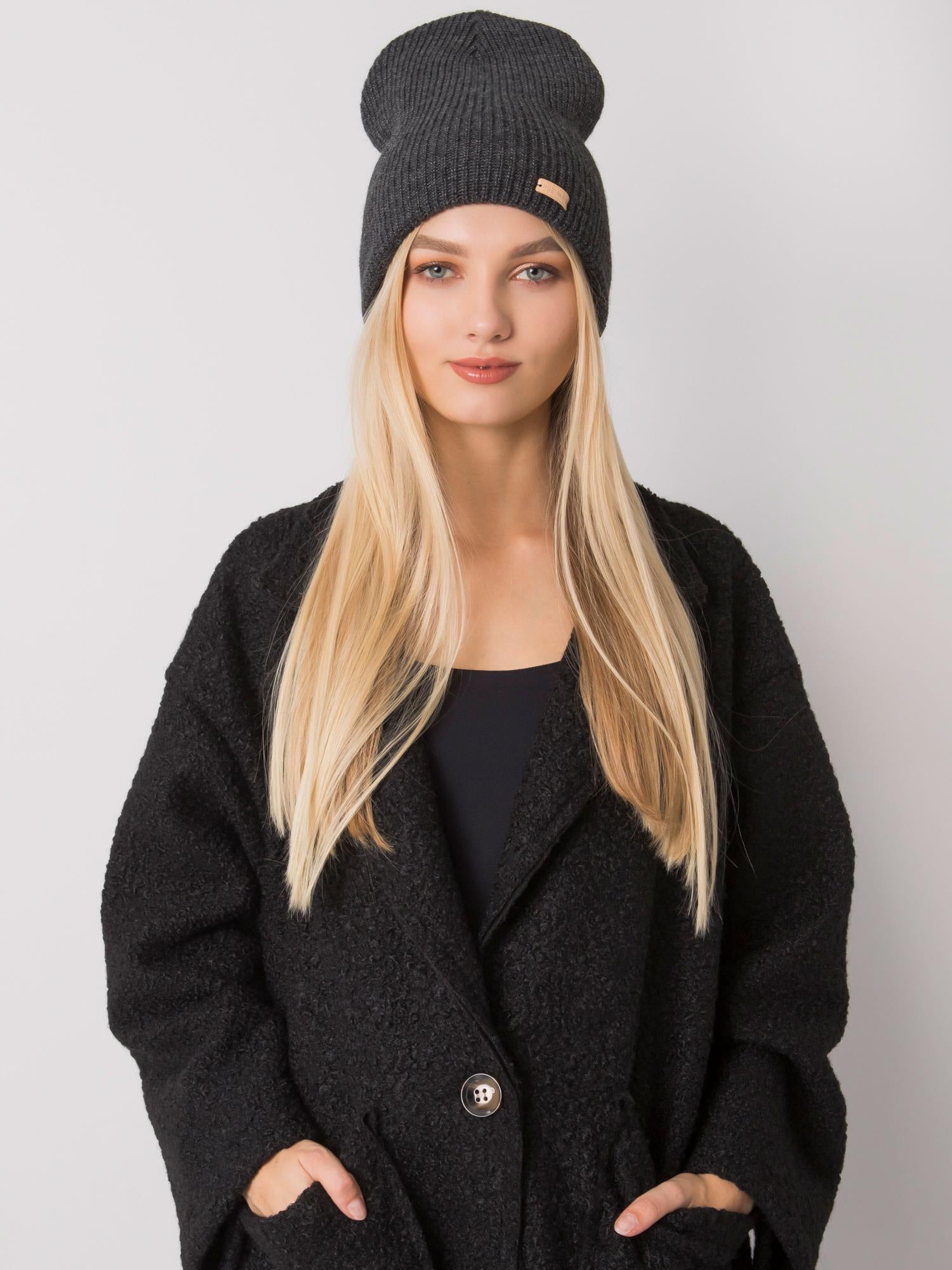RUE PARIS Ciemnoszara czapka beanie z dzianiny