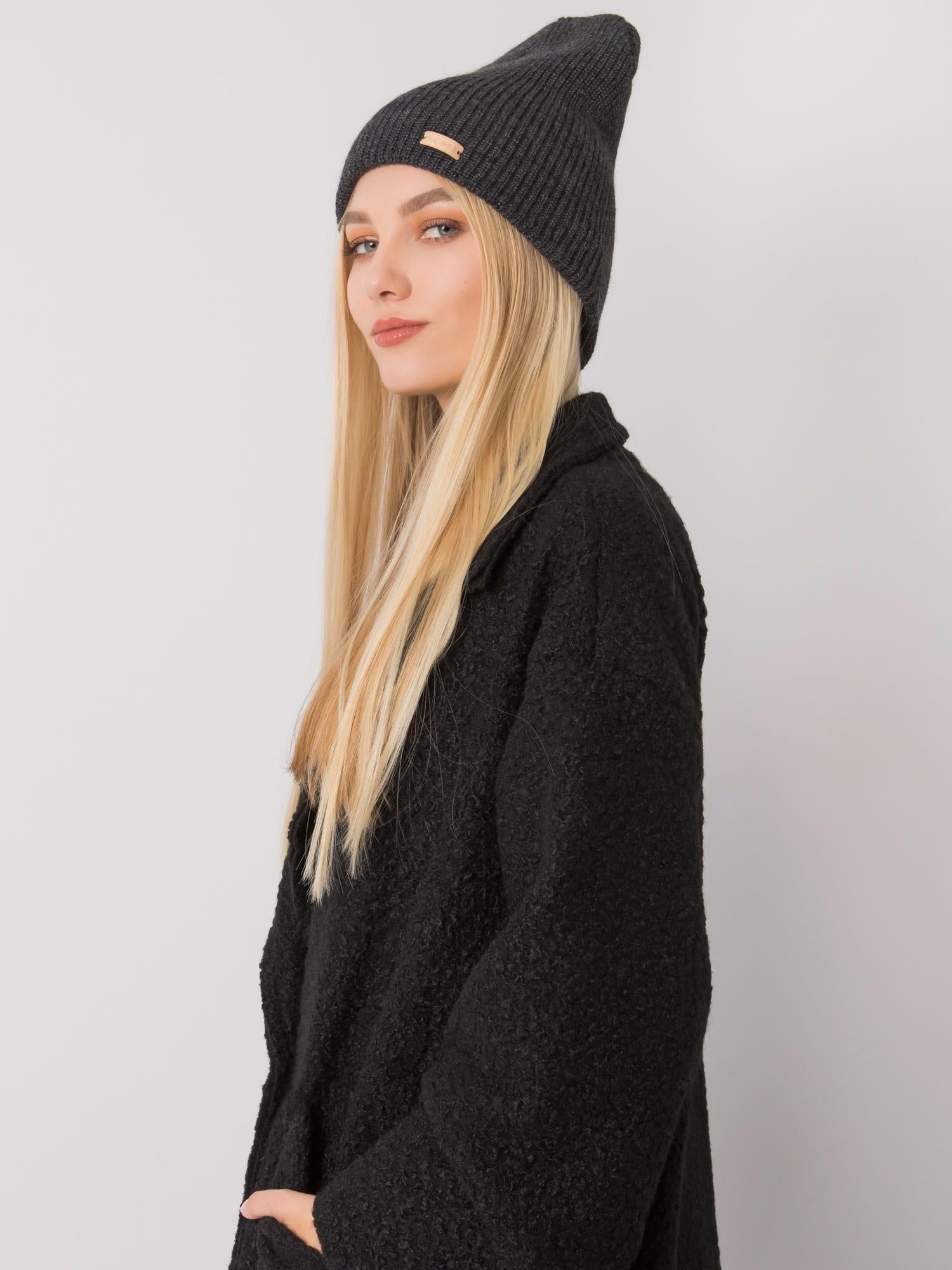 RUE PARIS Ciemnoszara czapka beanie z dzianiny