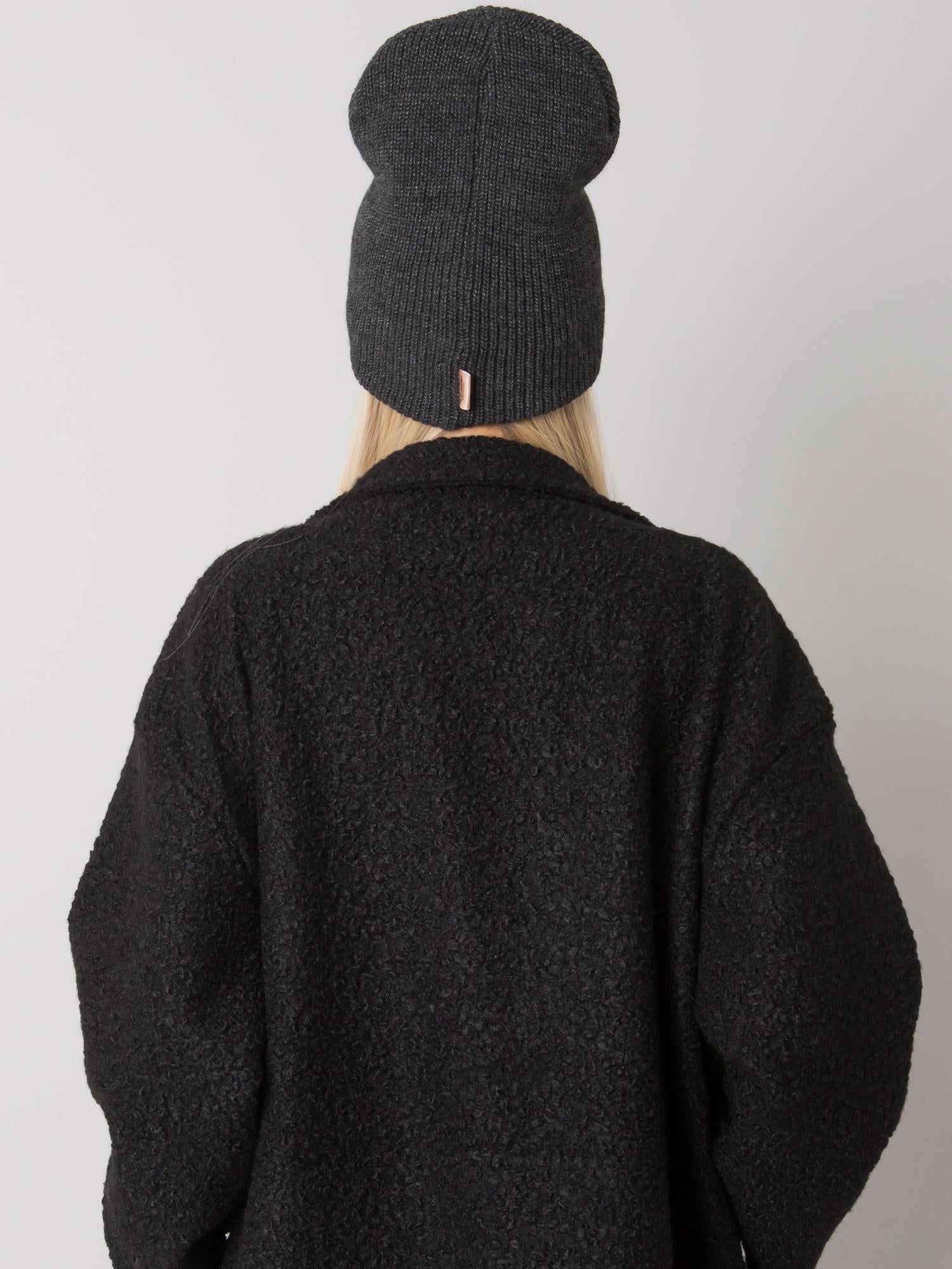 RUE PARIS Ciemnoszara czapka beanie z dzianiny