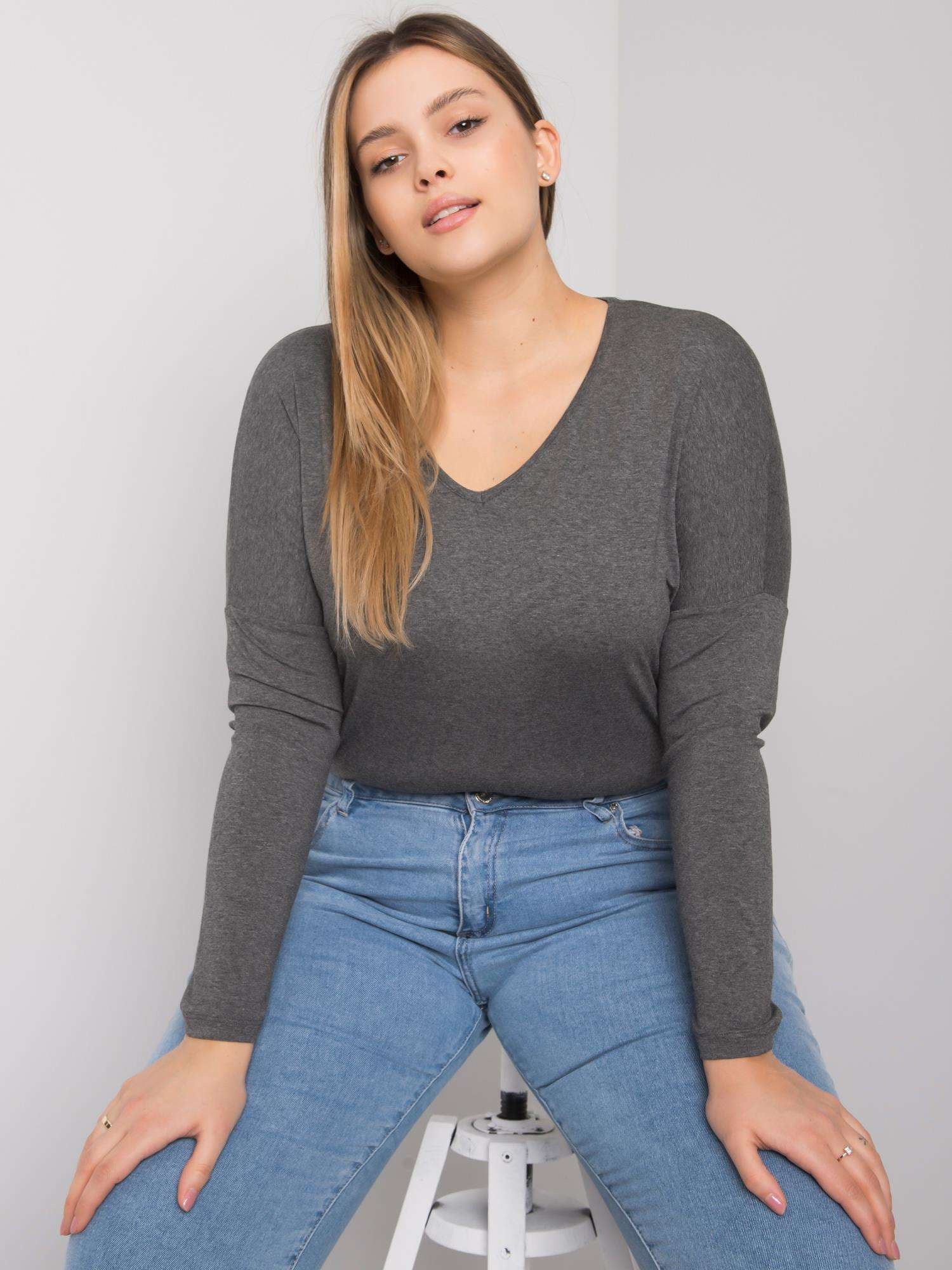 Ciemnoszara melanżowa bluzka plus size na co dzień